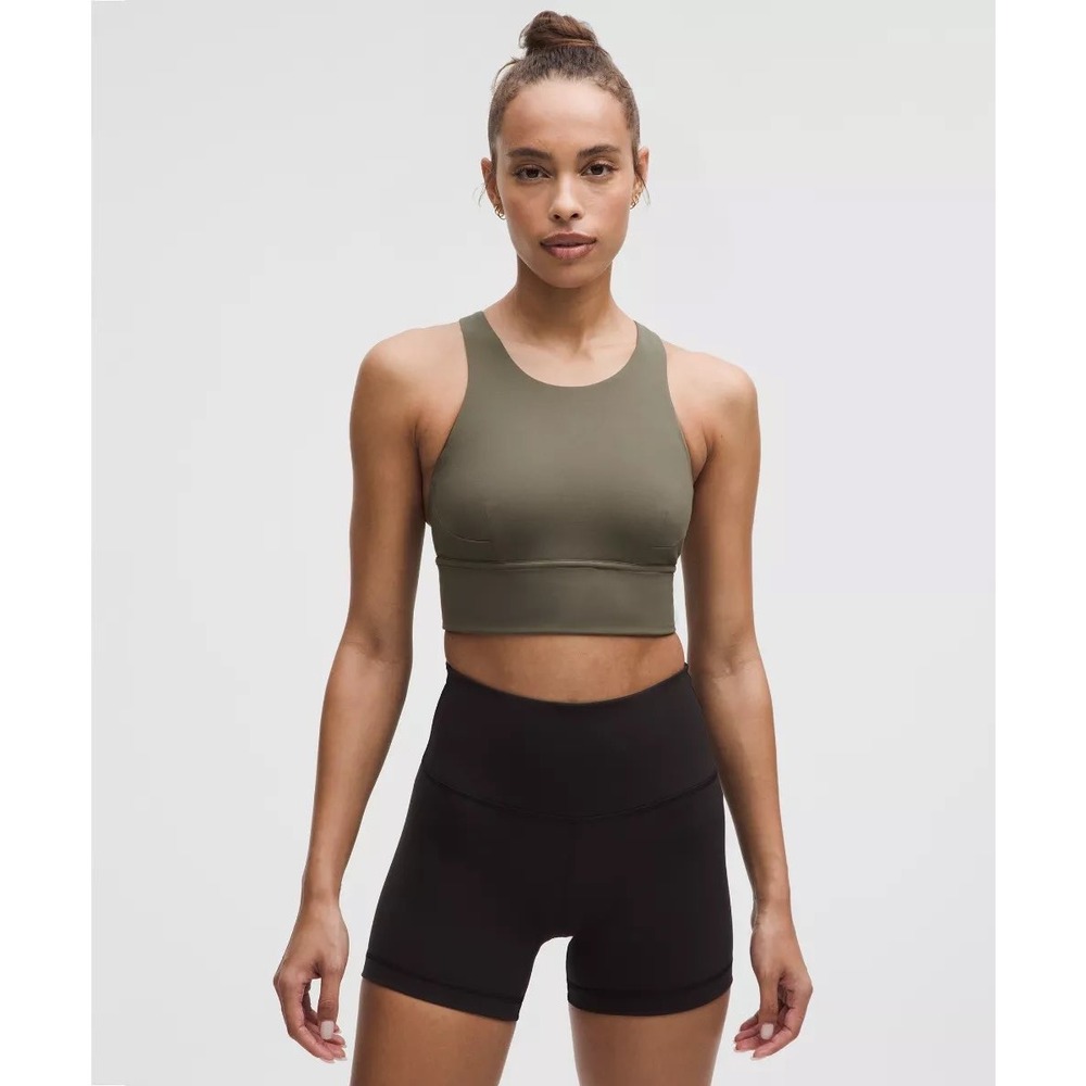 Lululemon Wunder Train Long Line Bra Olive Green Sz 4 LW2CNSS Sport Yoga Minimal